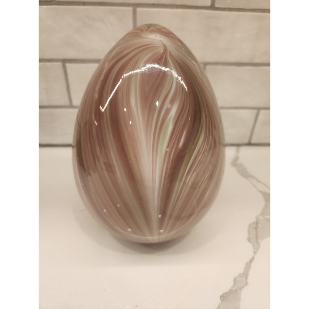 Art Glass Easter Egg Pink & White Swirl With‎ Gold Flakes Hand Blown Decor 7.5" - Picture 4 of 7